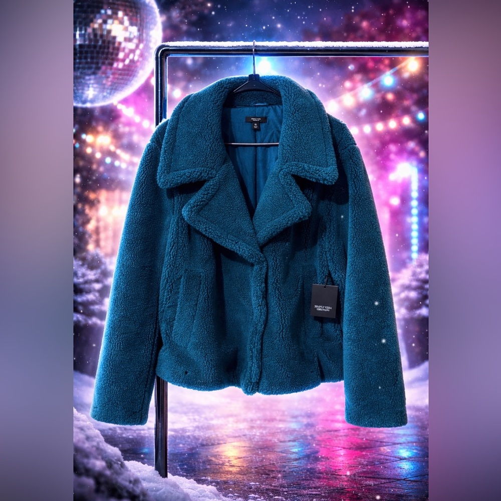 Vera Wang NEW Deep Teal Teddy Jacket XL